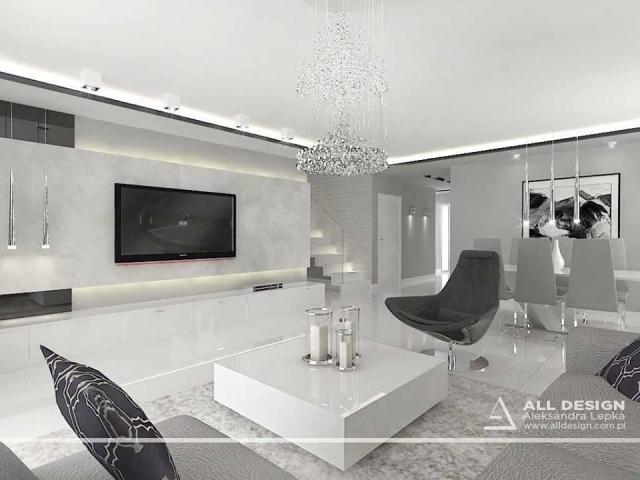 salon, wnętrze, nowoczesne, biel, oświetlenie, minimalizm, styl nowoczesny 